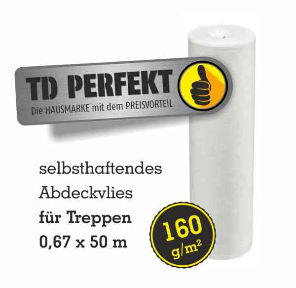 Hausmarke TD PERFEKT Treppen-Abdeckvlies 160 g/m² selbsthaftend 0,67 x 50 m + Folienoberseite